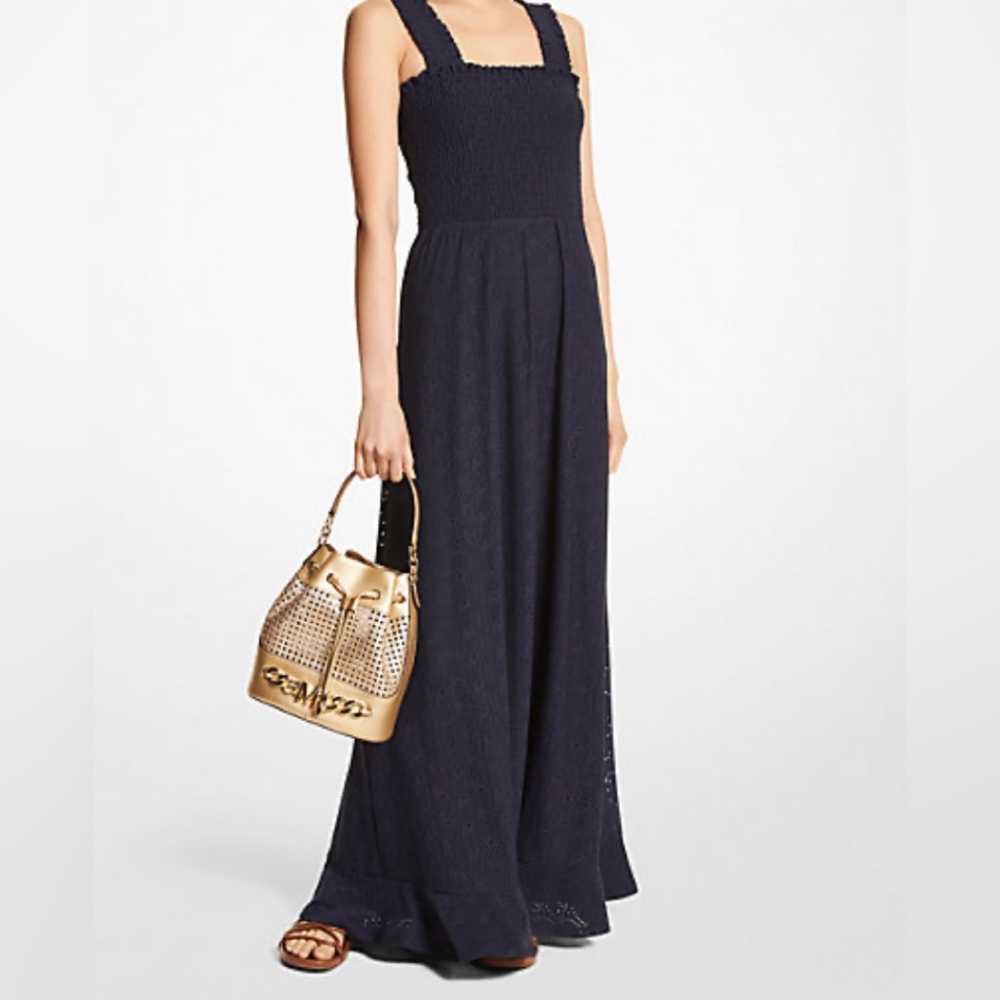 Michael Kors Navy Paisley Eyelet Maxi-Size M